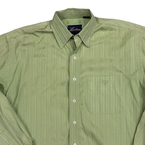 Lucchese Classics Mens Button Down Medium Green Shirt Casual Pocket 100% Cotton - Picture 3 of 4
